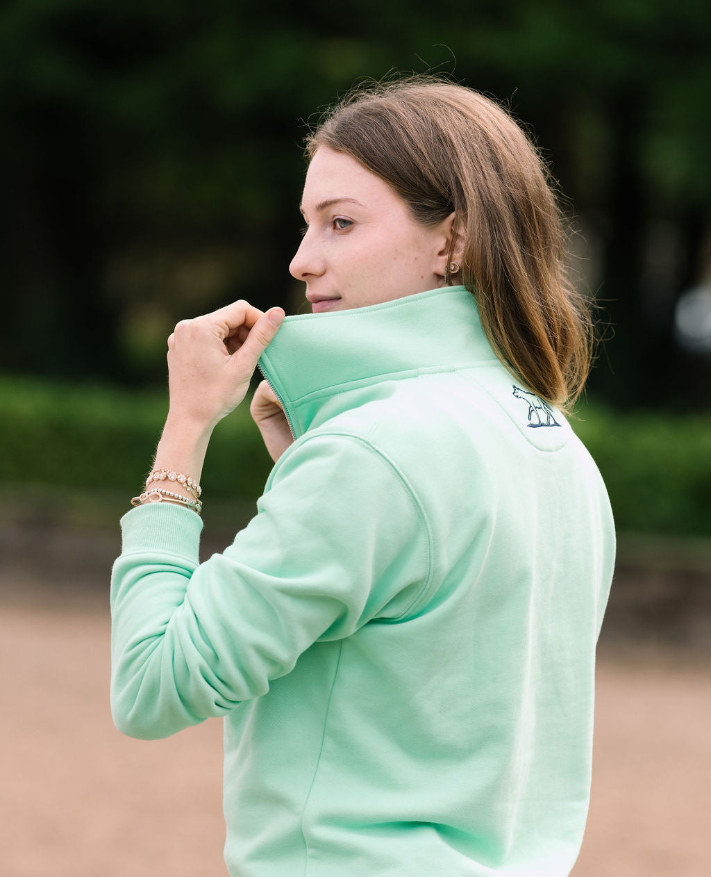 Women's Mint Green Minchinhampton Quarter Zip with Navy Embroidery