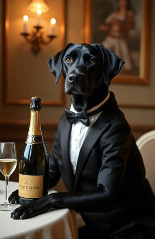 Black Labrador & Champagne Greeting Car