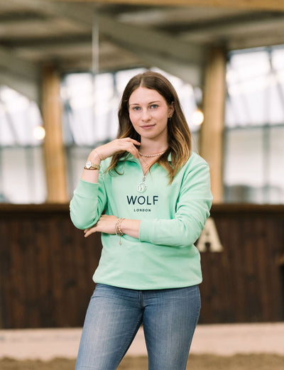 Women's Mint Green Minchinhampton Quarter Zip with Navy Embroidery