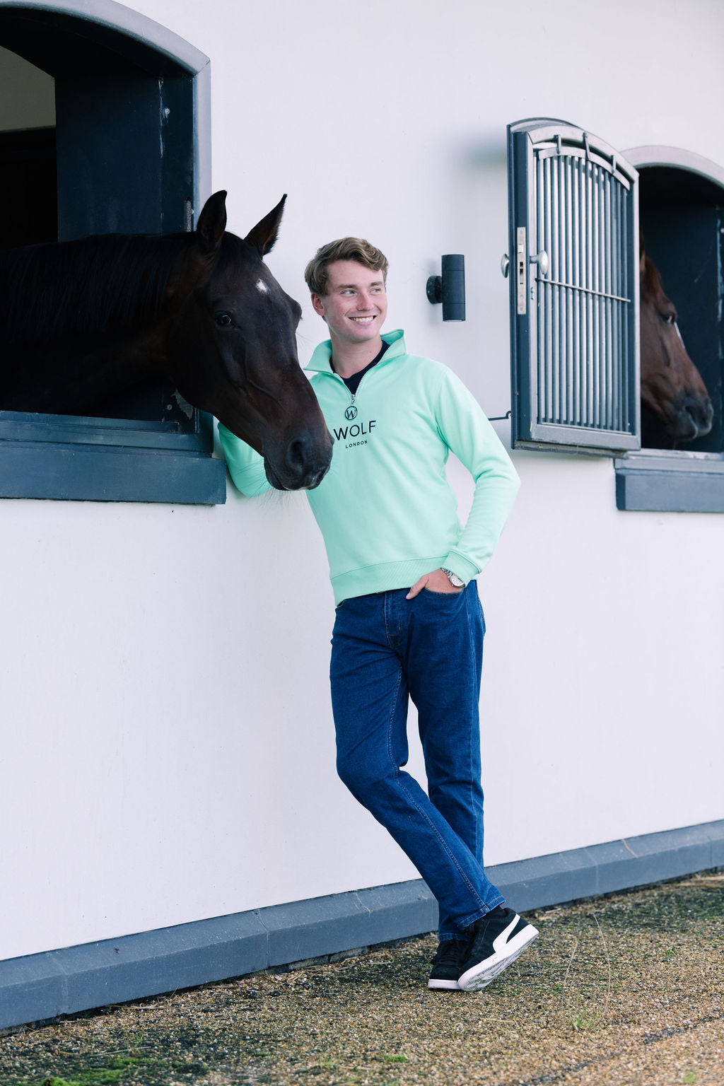 Men's Mint Green Minchinhampton Quarter Zip with Navy Embroidery
