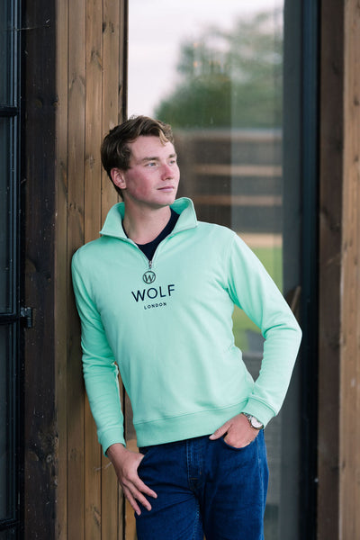 Men's Mint Green Minchinhampton Quarter Zip with Navy Embroidery