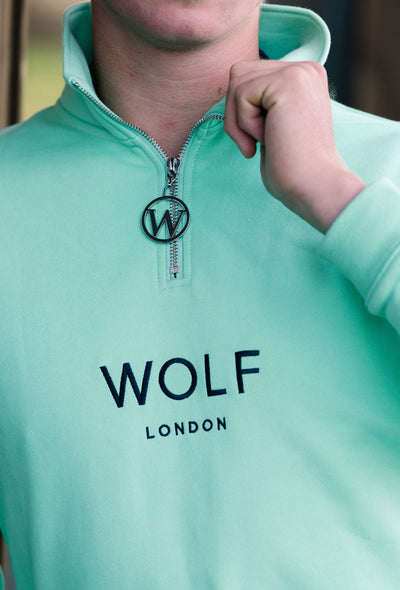 Women's Mint Green Minchinhampton Quarter Zip with Navy Embroidery
