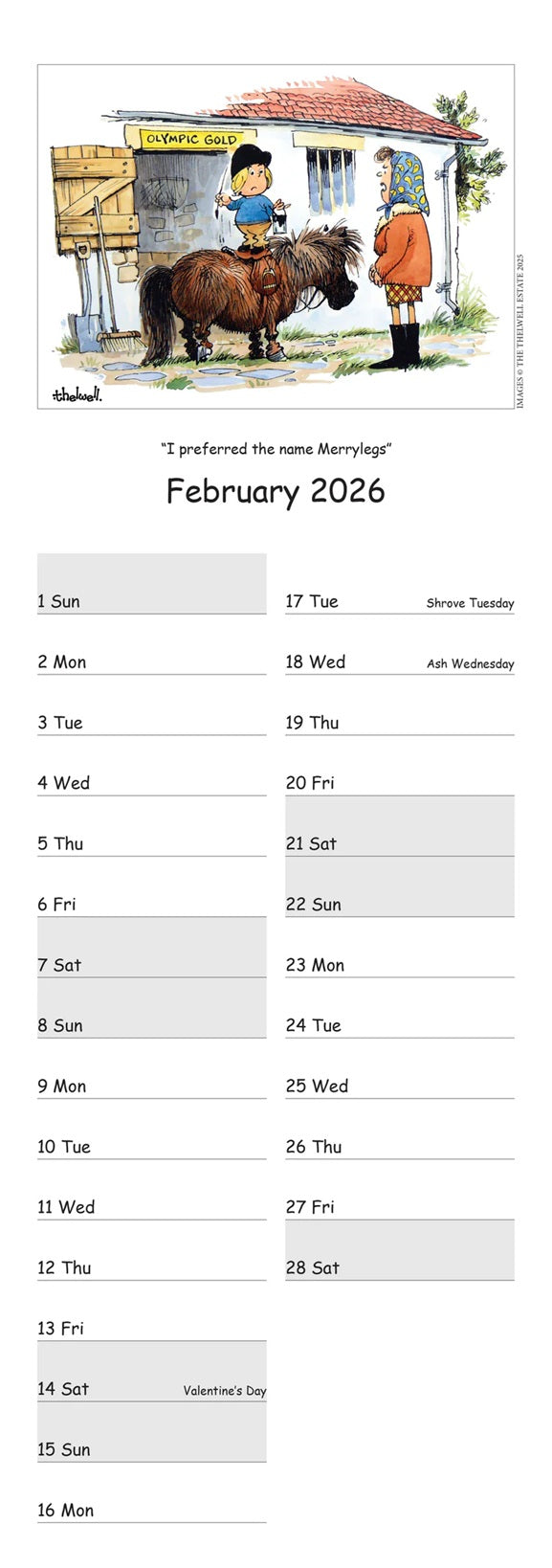 Thewell Pony Calendar 2026