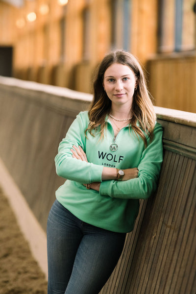 Women's Mint Green Minchinhampton Quarter Zip with Navy Embroidery