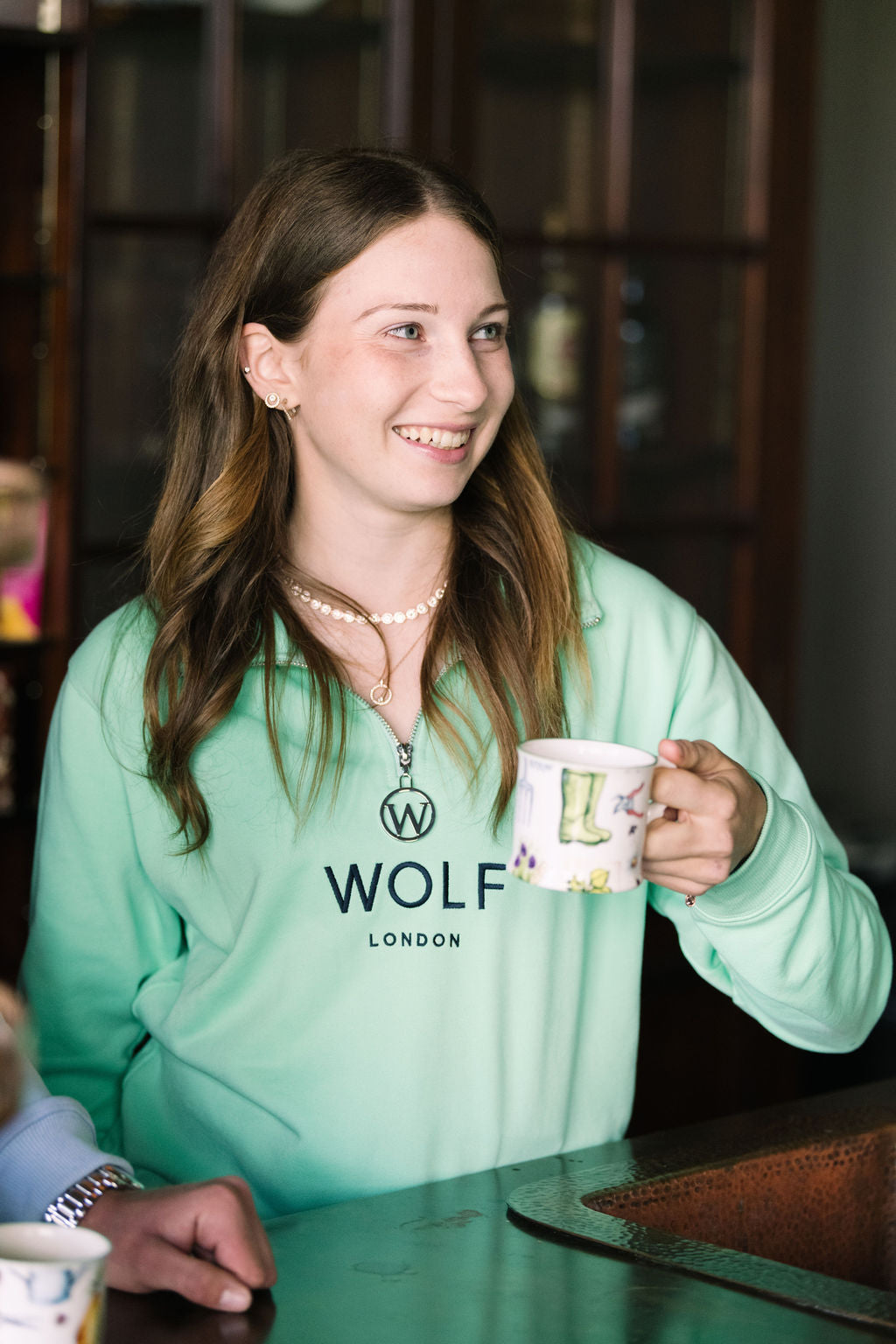 Women's Mint Green Minchinhampton Quarter Zip with Navy Embroidery