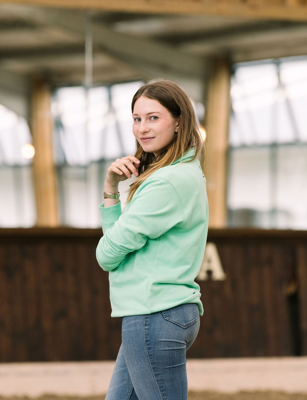 Women's Mint Green Minchinhampton Quarter Zip with Pink Embroidery