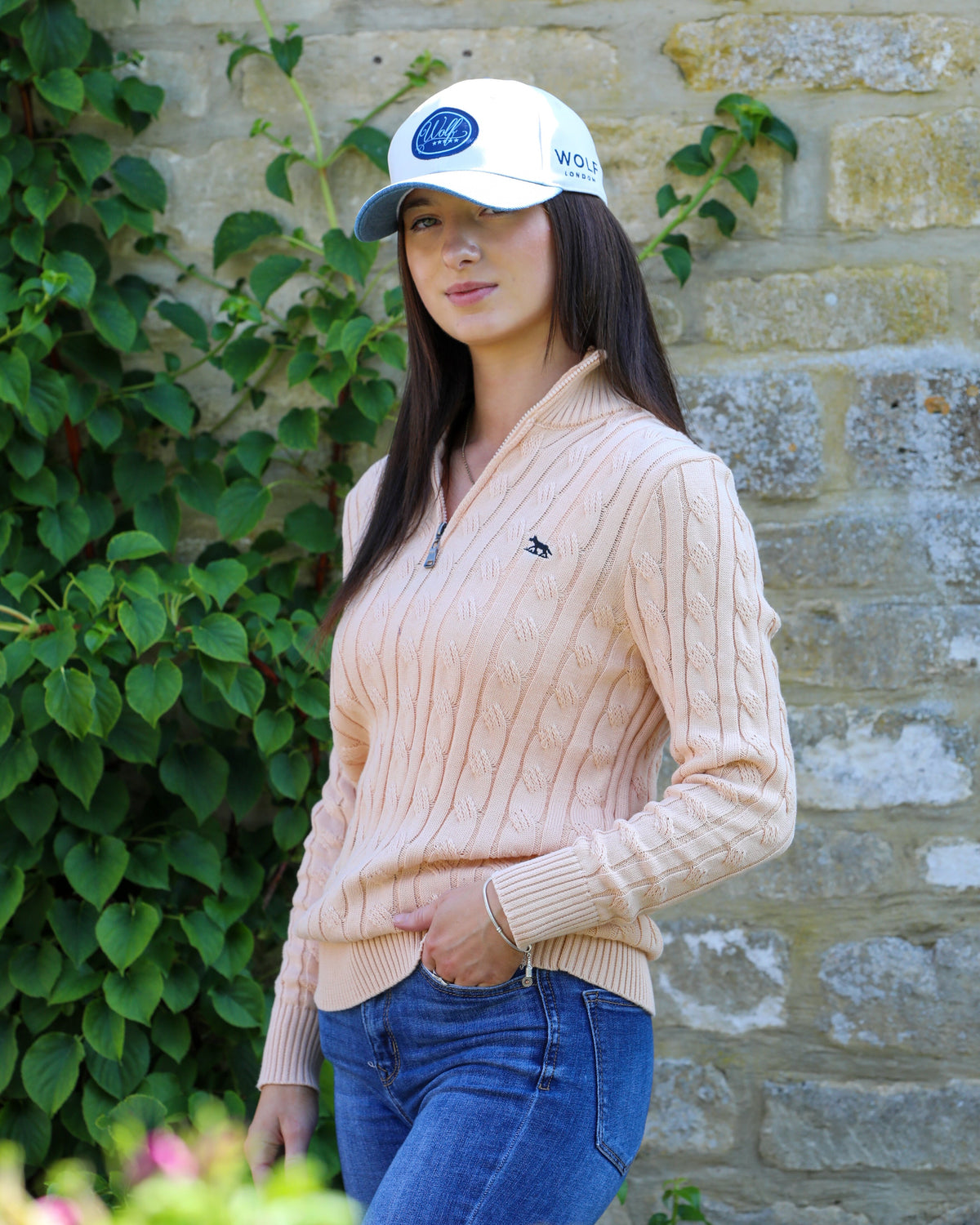 Women's Peach Hudson Bay Cable Knit Quarter Zip