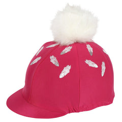Feather Print & Faux Pom Lycra Hat Covers