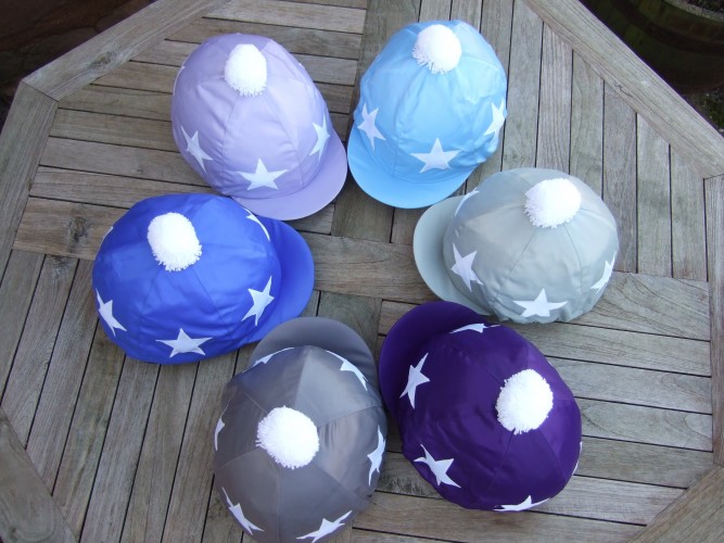Clockwise from top right: Light blue, Light grey, Purple, Dark grey, Royal blue, Mauve