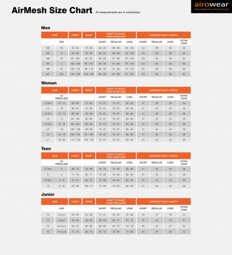 Airowear Air Mesh Size Chart