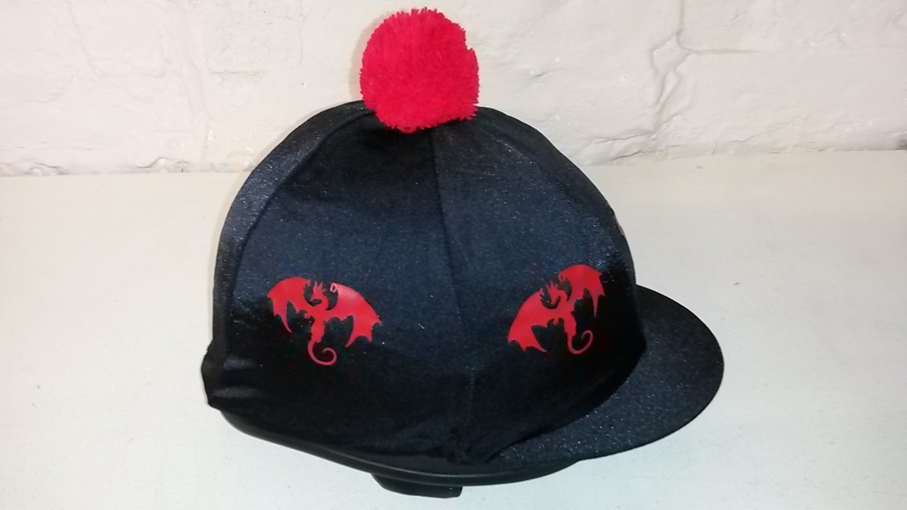 Lycra Riding Hat Silk Skull cap Cover BLACK & PURPLE STARS With OR w/o Pompom 