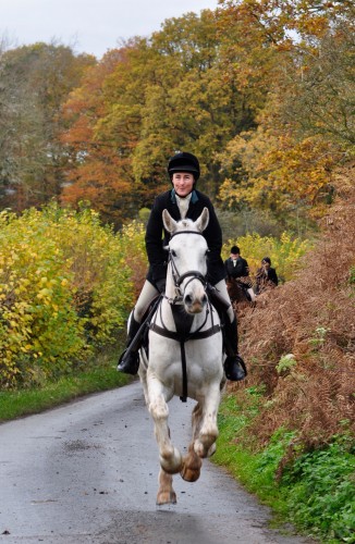 Theresa from Treehouse in her Helite Hunt Coat and Bostock Stirrups