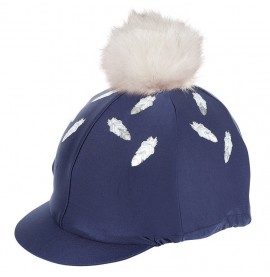 Navy Feathers & Faux Fur Pom Lycra Hat Cover 