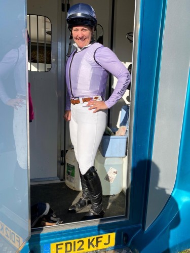 Gemma Tattersall, Olympic Rider in her famous mauve colours