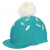 Teal Feathers &amp; Faux Fur Pom Lycra Hat Cover 